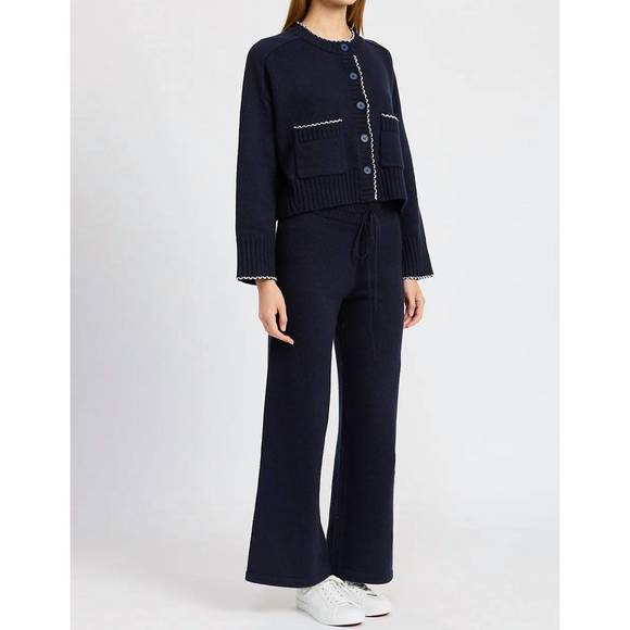 NEW EN SAISON rochelle contrast stitch cardigan in navy ice blue - Picture 3 of 3